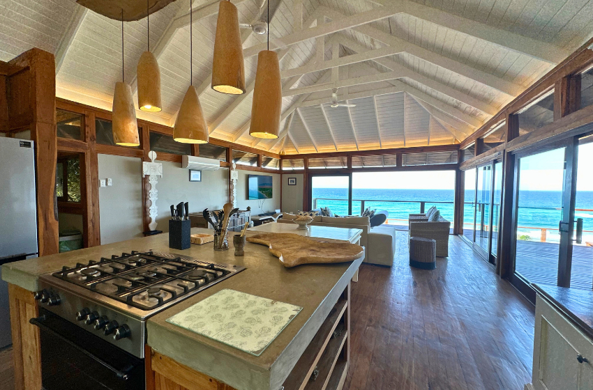 Sea view from the kitchen at Aloha 17 in Ponta Mamoli