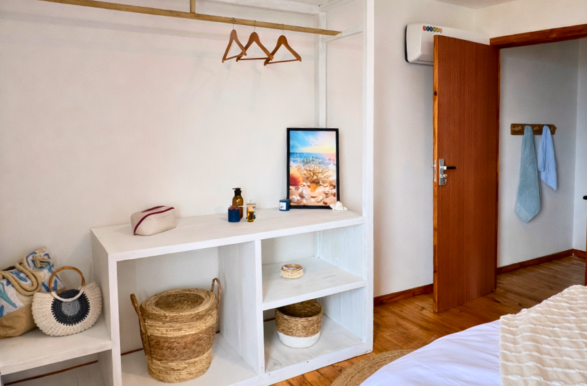 shelving in bedroom 1 at Salt and Sun in Ponta Malongane